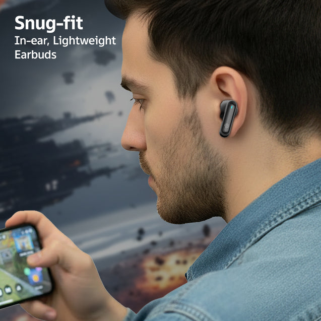 pTron Bassbuds Turbo in-Ear TWS Earbuds w/ 40ms Low-Latency, 50Hrs Playtime, Custom EQ, App Support, Dual Mic, TruTalk AI-ENC Calls, Immersive Sound, RGB Lights, Bluetooth V6.0, IPX5 (Raven Black)