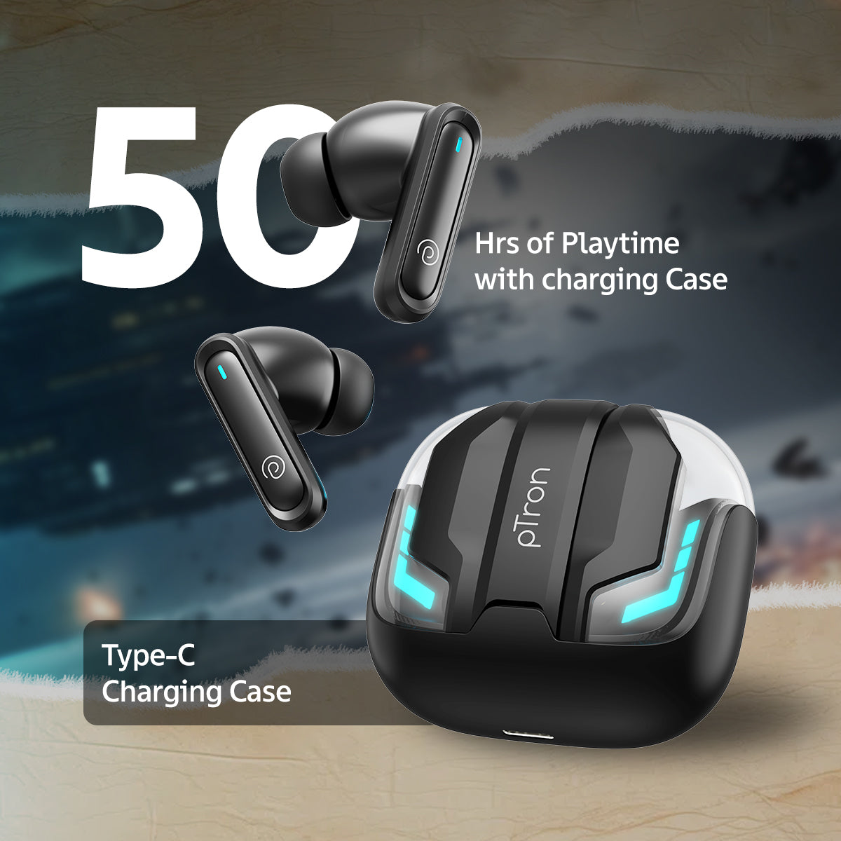 PTron Bassbuds Turbo In Ear TWS Earbuds W 40ms Low Latency 50Hrs Pla ptron-bassbuds-turbo-in-ear-tws-earbuds-w-40ms-low-latency-50hrs-pla