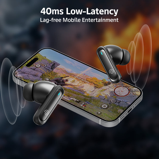 pTron Bassbuds Turbo in-Ear TWS Earbuds w/ 40ms Low-Latency, 50Hrs Playtime, Custom EQ, App Support, Dual Mic, TruTalk AI-ENC Calls, Immersive Sound, RGB Lights, Bluetooth V6.0, IPX5 (Raven Black)