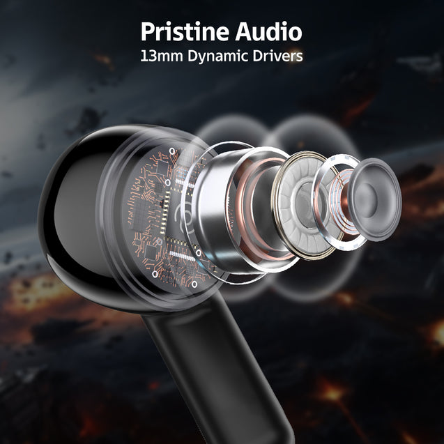 pTron Bassbuds Turbo in-Ear TWS Earbuds w/ 40ms Low-Latency, 50Hrs Playtime, Custom EQ, App Support, Dual Mic, TruTalk AI-ENC Calls, Immersive Sound, RGB Lights, Bluetooth V6.0, IPX5 (Raven Black)