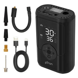 pTron AerFlo X1 w/Superfast 25LPM Tyre Inflation, 150 PSI Pressure, 5000mAh Battery, Cordless Tyre Inflator for Cars & Bikes, Preset Modes, LED Flashlight, Type C Charging & Multiple Nozzles (Black)