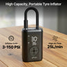 pTron AerFlo X1 w/Superfast 25LPM Tyre Inflation, 150 PSI Pressure, 5000mAh Battery, Cordless Tyre Inflator for Cars & Bikes, Preset Modes, LED Flashlight, Type C Charging & Multiple Nozzles (Black)