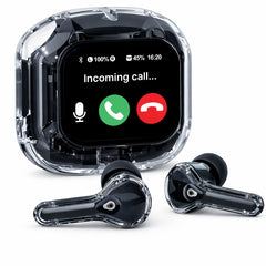 pTron Bassbuds NX TWS Ear Buds w/Smart Touch Display, 55hrs Playtime, Dual Mics, TruTalk AI-ENC Calls, 5 Music Equalisers, BTv6.0, Voice Assistant, Type C Charging, IPX5 Water Resistant (Pearl Black)