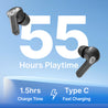 pTron Bassbuds NX TWS Ear Buds w/Smart Touch Display, 55hrs Playtime, Dual Mics, TruTalk AI-ENC Calls, 5 Music Equalisers, BTv6.0, Voice Assistant, Type C Charging, IPX5 Water Resistant (Pearl Black)