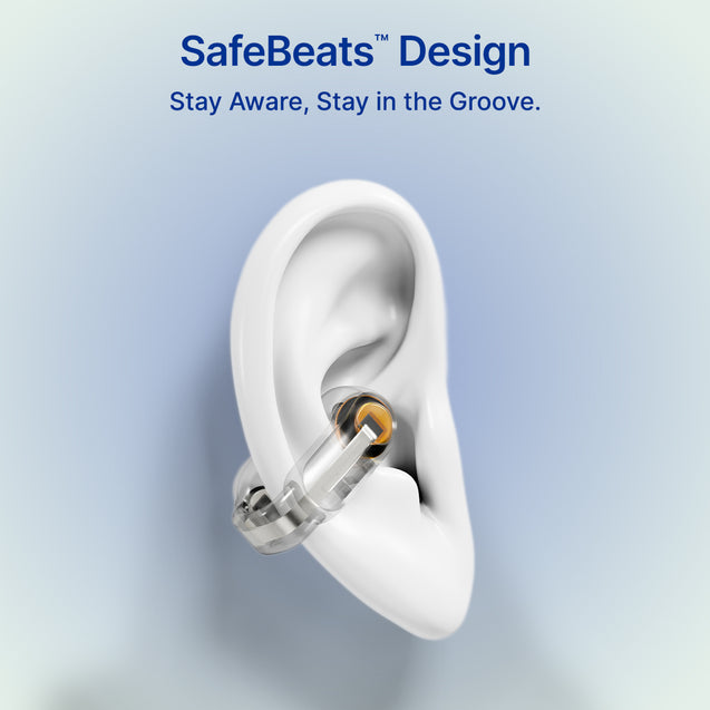 pTron Bassbuds Vortex Clips Wireless Open Ear Earbuds w/Chrome Finish, SafeBeats Tech, 50Hrs Playtime, Dual HD Mic w/AI-ENC, 10mm Driver, Pristine Sound, BTv5.4 Earclips, Type C Charging (Obsidian)
