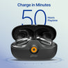 pTron Bassbuds Vortex Clips Wireless Open Ear Earbuds w/Chrome Finish, SafeBeats Tech, 50Hrs Playtime, Dual HD Mic w/AI-ENC, 10mm Driver, Pristine Sound, BTv5.4 Earclips, Type C Charging (Obsidian)