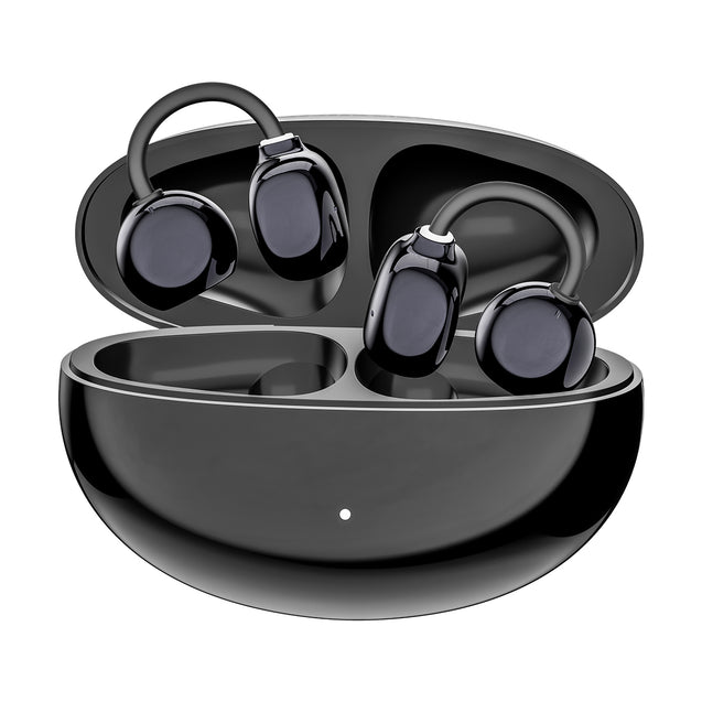 pTron Bassbuds Verse Clips Wireless Open Ear Earbuds w/SafeBeats Tech, 50Hrs Playtime, Dual HD Mics, TruTalk AI-ENC, Custom EQ, Mobile App, Pristine Sound, BTv6.0 Earclips, Type C Charging (Jet Black)