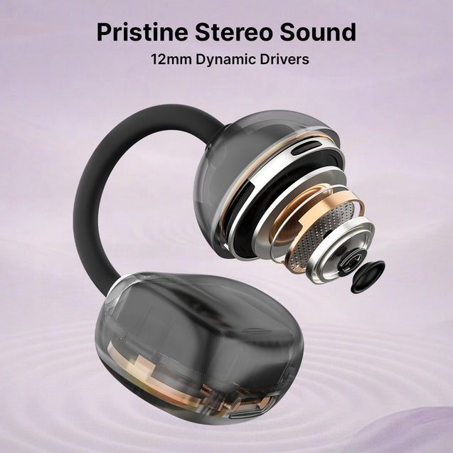 pTron Bassbuds Verse Clips Wireless Open Ear Earbuds w/SafeBeats Tech, 50Hrs Playtime, Dual HD Mics, TruTalk AI-ENC, Custom EQ, Mobile App, Pristine Sound, BTv6.0 Earclips, Type C Charging (Jet Black)