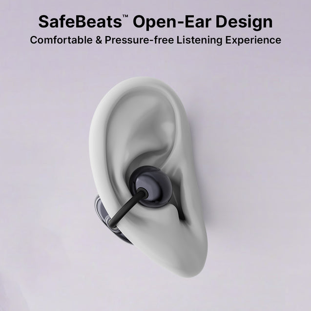 pTron Bassbuds Verse Clips Wireless Open Ear Earbuds w/SafeBeats Tech, 50Hrs Playtime, Dual HD Mics, TruTalk AI-ENC, Custom EQ, Mobile App, Pristine Sound, BTv6.0 Earclips, Type C Charging (Jet Black)