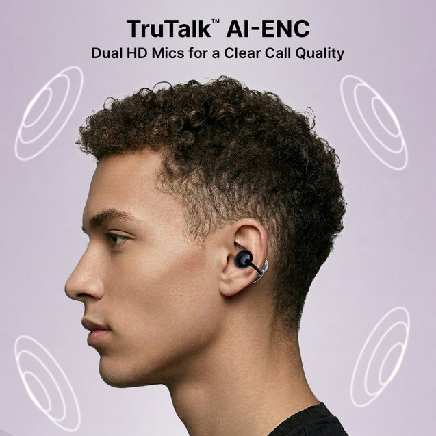 pTron Bassbuds Verse Clips Wireless Open Ear Earbuds w/SafeBeats Tech, 50Hrs Playtime, Dual HD Mics, TruTalk AI-ENC, Custom EQ, Mobile App, Pristine Sound, BTv6.0 Earclips, Type C Charging (Jet Black)