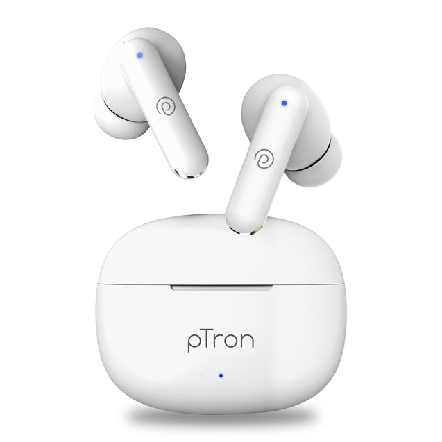 pTron Bassbuds Air in-Ear TWS Ear Buds w/ 13mm Driver, Pristine Sound, 32Hrs Playtime, Clear Calls, BTv5.1 Wireless Earphones, Type C Fast Charging, Voice Assist & IPX4 Water Resistant (Snow White)