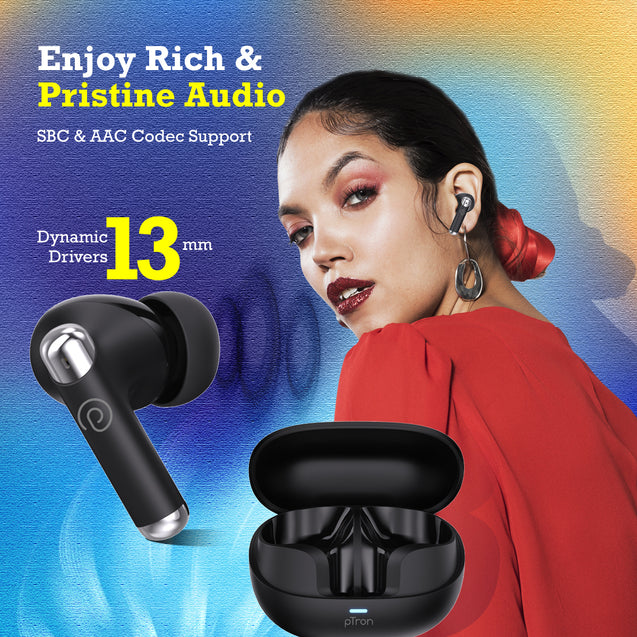 pTron Zenbuds Evo X5 34dB ANC TWS Ear Buds, Transparency Mode, 4 Mic ENC Calls, 45Hrs Playtime, Pristine Sound, 40ms Low-Latency, in-Ear BT5.3 Wireless Earphones, Type-C Charging & IPX5 (Jet Black)