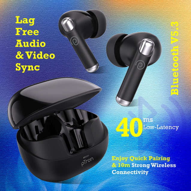 pTron Zenbuds Evo X5 34dB ANC TWS Ear Buds, Transparency Mode, 4 Mic ENC Calls, 45Hrs Playtime, Pristine Sound, 40ms Low-Latency, in-Ear BT5.3 Wireless Earphones, Type-C Charging & IPX5 (Jet Black)