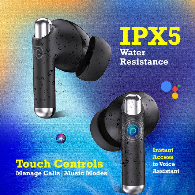 pTron Zenbuds Evo X5 34dB ANC TWS Ear Buds, Transparency Mode, 4 Mic ENC Calls, 45Hrs Playtime, Pristine Sound, 40ms Low-Latency, in-Ear BT5.3 Wireless Earphones, Type-C Charging & IPX5 (Jet Black)