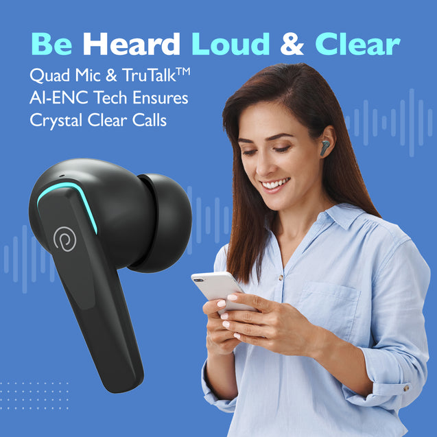 pTron Zenbuds Evo X2 in-Ear TWS Ear Buds w/ 4 Mic & TruTalk AI-ENC Calls, 50Hrs Playtime, 40ms Low Latency Sync, BT5.3 Wireless Earphones, Type-C Fast Charging & IPX5 Water Resistant (Coal Black)
