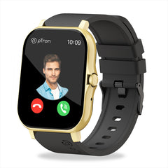 pTron Force X10 Bluetooth Calling Smartwatch w/ 1.7" Full Touch TFT Square Display, Real Heart Rate Monitor, SpO2, Watch Faces, 5 Days Runtime, Fitness Trackers & IP68 Waterproof (Jet Black & Gold)