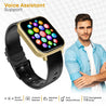 pTron Force X10 Bluetooth Calling Smartwatch w/ 1.7" Full Touch TFT Square Display, Real Heart Rate Monitor, SpO2, Watch Faces, 5 Days Runtime, Fitness Trackers & IP68 Waterproof (Jet Black & Gold)