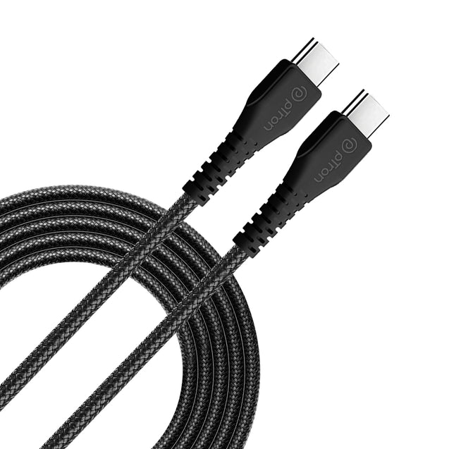 pTron Solero Braid 60W Type C Fast Charging Cable 1.5m for Samsung, OnePlus, Oppo, Vivo, Xiaomi, Realme, IQOO & Other Devices - Unbreakable Nylon Braided Cable, 480Mbps Sync Speed (Jet Black)