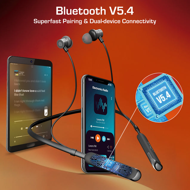 pTron Tangentbeat V2 w/ 50Hrs Playtime, 13mm Drivers, Dual-Device Pairing, Bluetooth 5.4 Wireless in-Ear Earphones w/Mic, Hall Switch Feature, Magnetic Earbuds, Type-C Fast Charging & IPX5 (Obsidian)