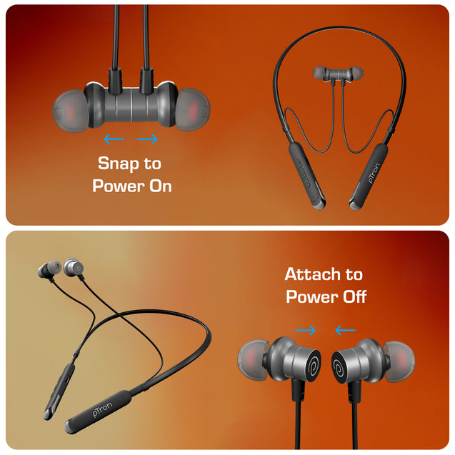 pTron Tangentbeat V2 w/ 50Hrs Playtime, 13mm Drivers, Dual-Device Pairing, Bluetooth 5.4 Wireless in-Ear Earphones w/Mic, Hall Switch Feature, Magnetic Earbuds, Type-C Fast Charging & IPX5 (Obsidian)