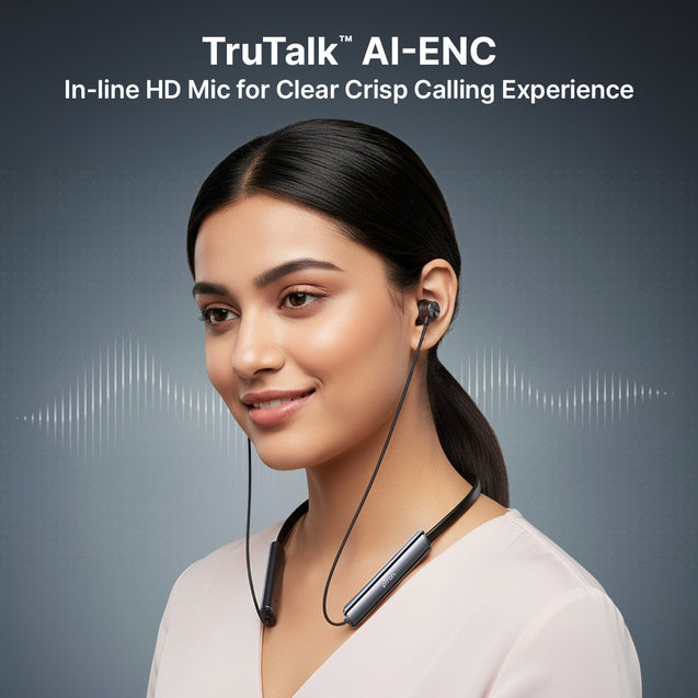 pTron Tangent Eon w/ 50Hrs Playtime, Immersive Sound, HD Mic & AI-ENC Clear Calls, Dual-Device Pairing, Magnetic On/Off Function, BT5.4 Wireless Neckband, Voice Asst., Type-C Charging & IPX5 (Obsidian)