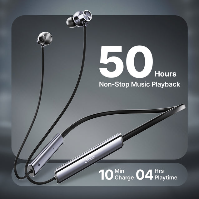 pTron Tangent Eon w/ 50Hrs Playtime, Immersive Sound, HD Mic & AI-ENC Clear Calls, Dual-Device Pairing, Magnetic On/Off Function, BT5.4 Wireless Neckband, Voice Asst., Type-C Charging & IPX5 (Obsidian)