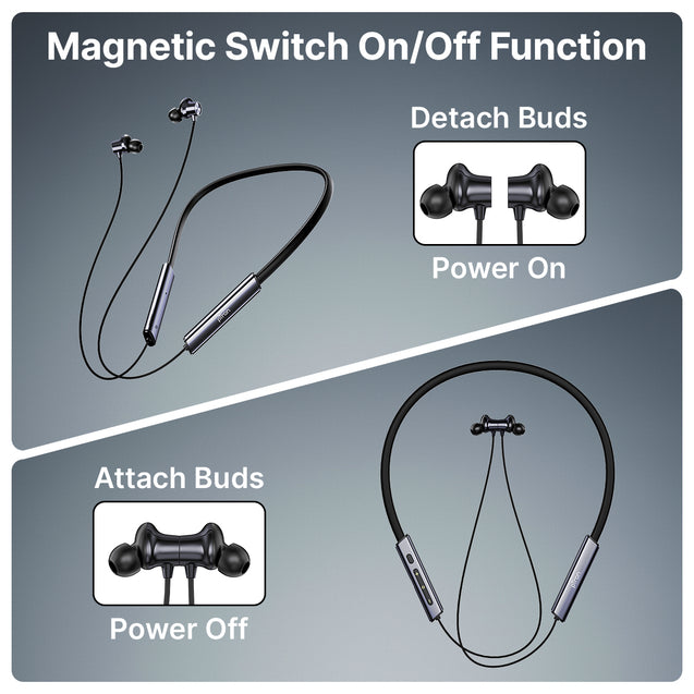 pTron Tangent Eon w/ 50Hrs Playtime, Immersive Sound, HD Mic & AI-ENC Clear Calls, Dual-Device Pairing, Magnetic On/Off Function, BT5.4 Wireless Neckband, Voice Asst., Type-C Charging & IPX5 (Obsidian)