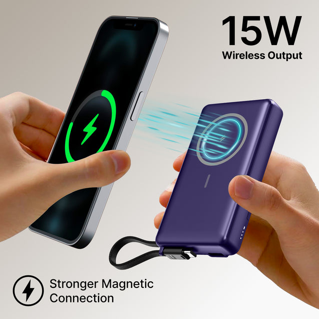 pTron Dynamo Dash Magnetic Wireless 10000mAh Fast Charging Slim Power Bank, MagSafe, 22.5W Output, Compatible w/iPhone 12/13/14/15/16, Android & Other Qi Enabled Devices, Type-C Input (Purple)
