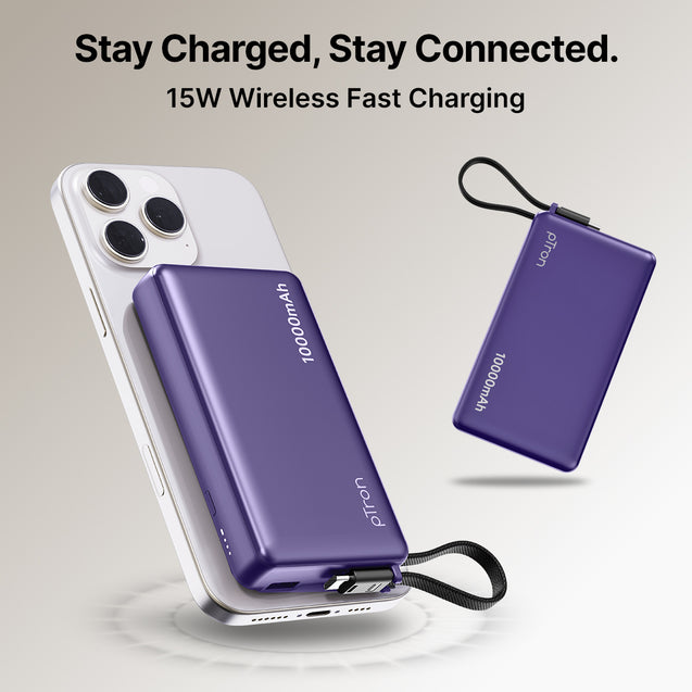 pTron Dynamo Dash Magnetic Wireless 10000mAh Fast Charging Slim Power Bank, MagSafe, 22.5W Output, Compatible w/iPhone 12/13/14/15/16, Android & Other Qi Enabled Devices, Type-C Input (Purple)