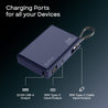 pTron Dynamo Sprint 20000mAh 35W Super Fast Charging, USB Type-C Input Power Bank Compatible with QC3.0/PD3.0, Built-in Charging Cable, 3 Charging Outputs, Type-C Input/Output Port (Indigo Blue)