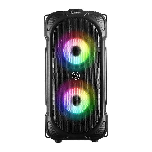 pTron Fusion Party 40W Bluetooth Speaker w/Stereo Sound, 6Hrs Playtime, Vivid RGB Light, Party Speaker w/ BT5.0, Aux Port/USB/SD Card Playback, Wired Karaoke Mic Port, Remote Control (Obsidian)