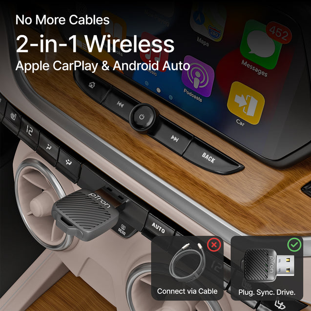 pTron CarSync X2 2-in-1 Wireless Carplay Receiver, Converts Wired Android Auto & CarPlay to Wireless, USB A & Type C, Only for Cars with OEM-Installed Wired Android Auto/CarPlay, Plug & Play (Black)