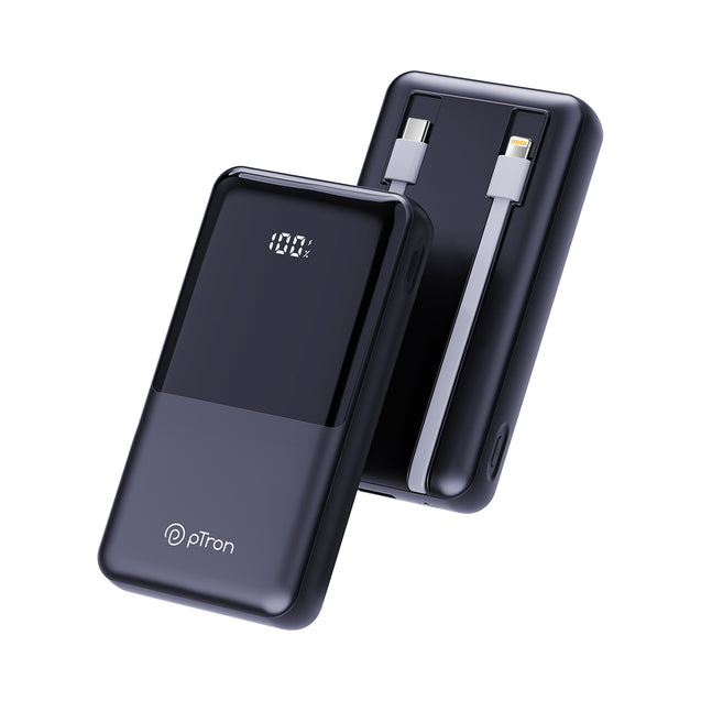 pTron Dynamo Power 20000mAh 22.5W Super Fast Charging, USB Type-C Input Power Bank with Quick Charge & 20W Power Delivery, Built-in Charging Cables, 4 Outputs, Type-C Input/Output Port (Jet Black)
