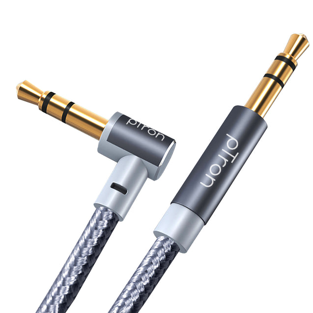 pTron 3.5mm Male to Male Aux Stereo Cable for Smartphones/Tablets, 90 Degree Gold-plated Connectors, Solero A15 Tangle-free Metal Shell Audio Cable, Nylon Braided, 1.5m (Gray)