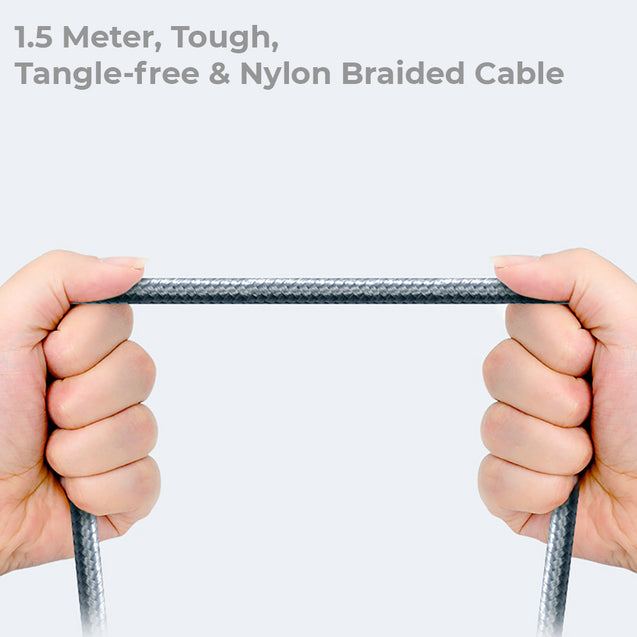 pTron 3.5mm Male to Male Aux Stereo Cable for Smartphones/Tablets, 90 Degree Gold-plated Connectors, Solero A15 Tangle-free Metal Shell Audio Cable, Nylon Braided, 1.5m (Gray)