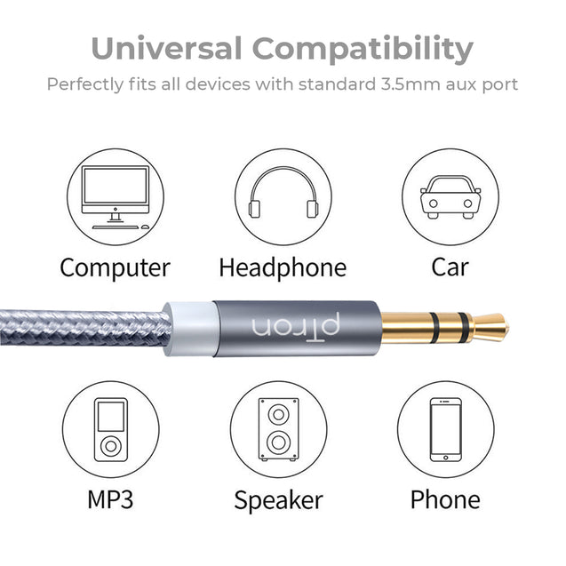pTron 3.5mm Male to Male Aux Stereo Cable for Smartphones/Tablets, 90 Degree Gold-plated Connectors, Solero A15 Tangle-free Metal Shell Audio Cable, Nylon Braided, 1.5m (Gray)