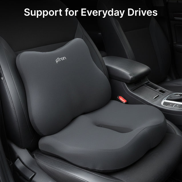 pTron Ergova S1 Core Support Seat Cushion & Backrest Combo, 100% Memory Foam, Prolonged Sitting Comfort, Pressure Relief, Reduced Muscle Fatigue, Suitable for Home Office & Cars (Black)