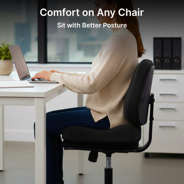 pTron Ergova S1 Core Support Seat Cushion & Backrest Combo, 100% Memory Foam, Prolonged Sitting Comfort, Pressure Relief, Reduced Muscle Fatigue, Suitable for Home Office & Cars (Black)