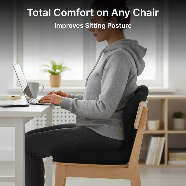 pTron Ergova S2 Core Support Seat & Backrest Cushion, L-Shape, 100% Memory Foam, Enhanced Sitting Comfort, Pressure Relief, Reduced Muscle Fatigue, Non-Slip, Suitable for Home Office & Cars (Black)