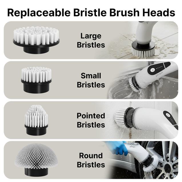 pTron EaseMate Scrubber X1, Electric Spin Scrubber w/ 5 Adjustable Speeds, Cleaning Brush Scrubber for Home, 400RPM/min, 120 min Run Time, 8 Replaceable Brush Heads for Bathroom, Floor Tiles (White)