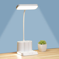 pTron 5W EaseMate Study Lamp L1, 6Hrs Runtime, Seamless Dimming, 3 Colour Modes, Adjustable Brightness Levels, Table Lamp for Study, Pen Stand, Night Lamp, Flexible Neck, Type C Charging (White)