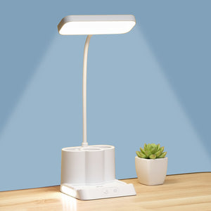 pTron 5W EaseMate Study Lamp L1, 6Hrs Runtime, Seamless Dimming, 3 Colour Modes, Adjustable Brightness Levels, Table Lamp for Study, Pen Stand, Night Lamp, Flexible Neck, Type C Charging (White)