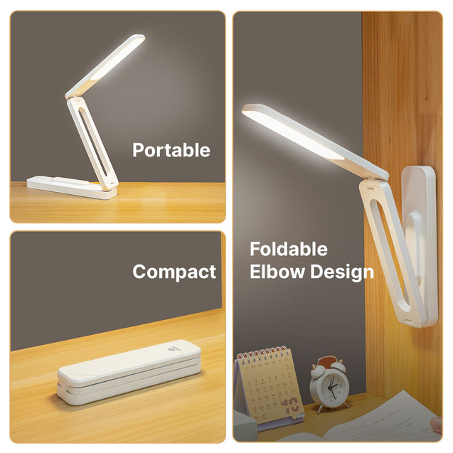 pTron 6W EaseMate Study Lamp L2, 6Hrs Runtime, Seamless Dimming, 3 Colour Modes, Adjustable Brightness Levels, Table Lamp for Study, 2-Fold Elbow Design, Wall Mountable, Type C Charging (White)