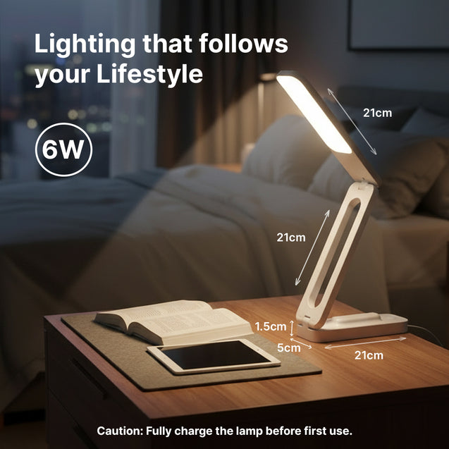 pTron 6W EaseMate Study Lamp L2, 6Hrs Runtime, Seamless Dimming, 3 Colour Modes, Adjustable Brightness Levels, Table Lamp for Study, 2-Fold Elbow Design, Wall Mountable, Type C Charging (White)