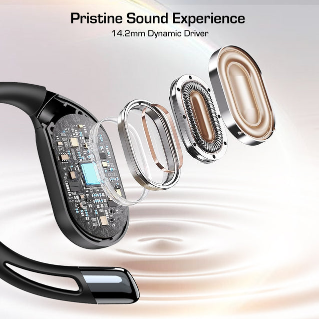 pTron Bassbuds Trendz Open Ear Wireless Earbuds, SafeBeats Design, HD Mics & TruTalk AI-ENC Calls, 45Hrs Playtime, App Support, 14.2mm Drivers, BT6.0 Headphones, Type C Charging & IPX5 (Pearl Black)