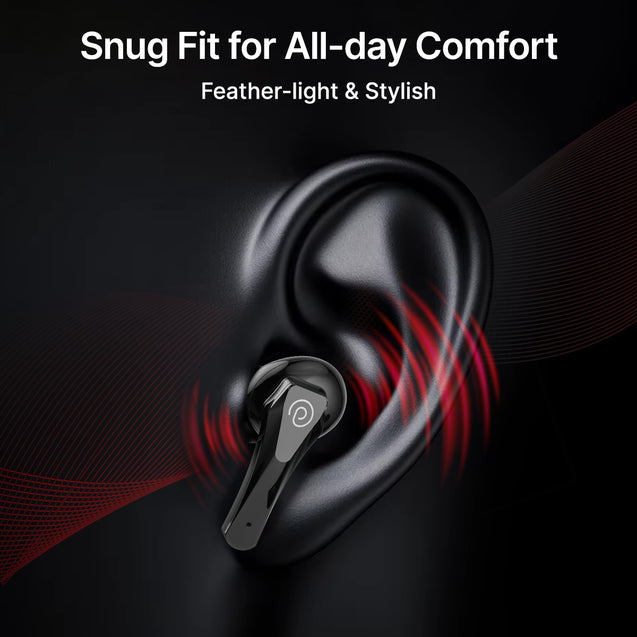 pTron Bassbuds Surge TWS Gaming Earbuds, 40ms Low-Latency, 50Hrs Playtime, Custom EQ, App Support, Dual Mic TruTalk AI-ENC Clear Calls, Pristine Sound, Bluetooth V6.0, IPX5 Water Resistant (Jet Black)