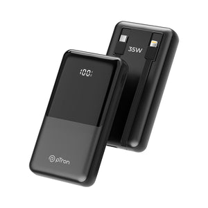 pTron Dynamo Bolt 20000mAh Power Bank, Inbuilt Charging Cables, 35W Super Fast Charging,USB Type-C Input Power Bank Compatible with QC3.0/PD3.0,4 Charging Outputs,Type-C Input/Output Port (Coal Black)