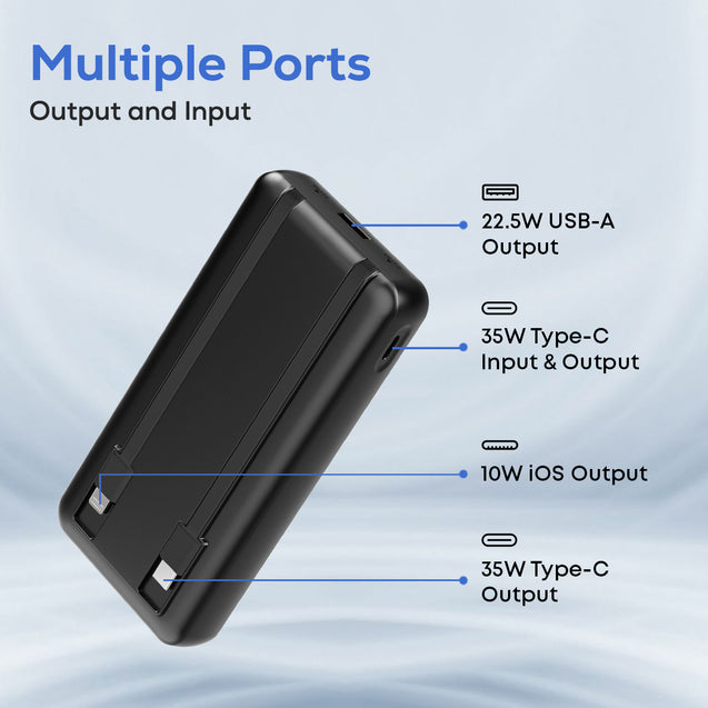 pTron Dynamo Bolt 20000mAh Power Bank, Inbuilt Charging Cables, 35W Super Fast Charging,USB Type-C Input Power Bank Compatible with QC3.0/PD3.0,4 Charging Outputs,Type-C Input/Output Port (Coal Black)