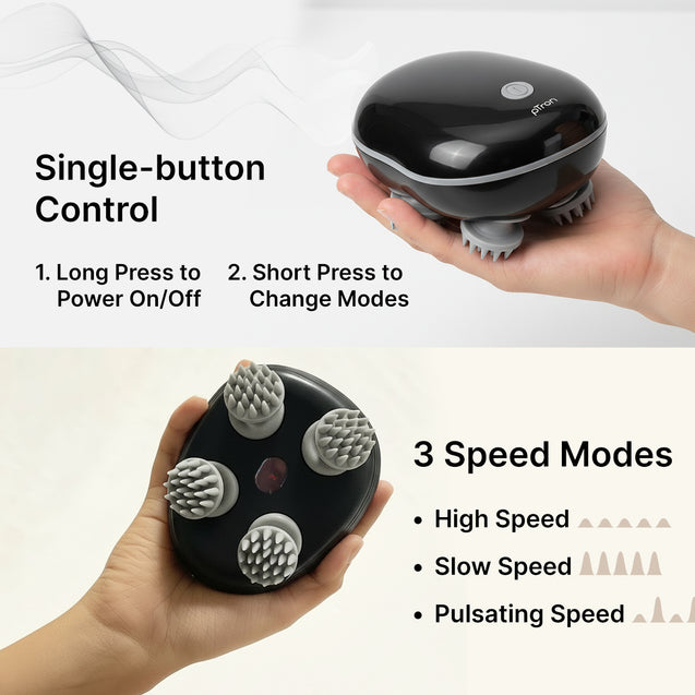 pTron Revivo Z2 Scalp Massager w/ 96 Silicon Kneading Points, Detachable Heads, Stress Relief & Relaxation, 3 Speed Modes, Scalp, Body & Head Massager for Hair Growth, Handheld, Rechargeable (Black)