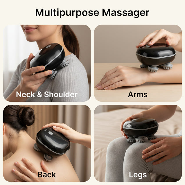 pTron Revivo Z2 Scalp Massager w/ 96 Silicon Kneading Points, Detachable Heads, Stress Relief & Relaxation, 3 Speed Modes, Scalp, Body & Head Massager for Hair Growth, Handheld, Rechargeable (Black)